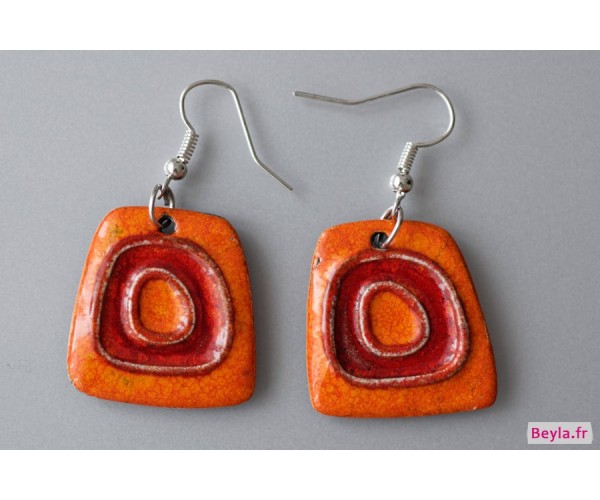 Boucles d'oreilles céramique rouges-oranges