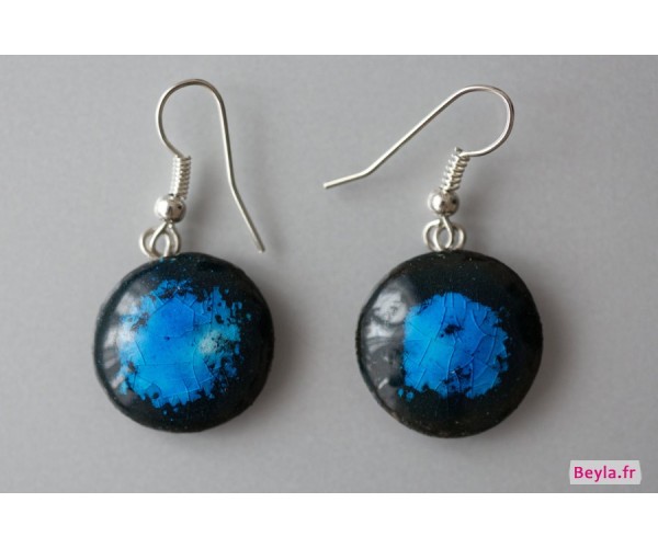 Boucles d'oreilles céramique rondes - bleues et noires