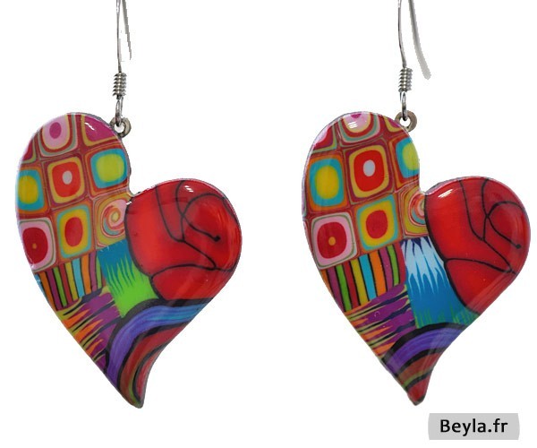 Boucles d'oreilles Coeur multicolore