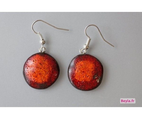 Boucles d'oreilles céramique rondes - rouges-orangées