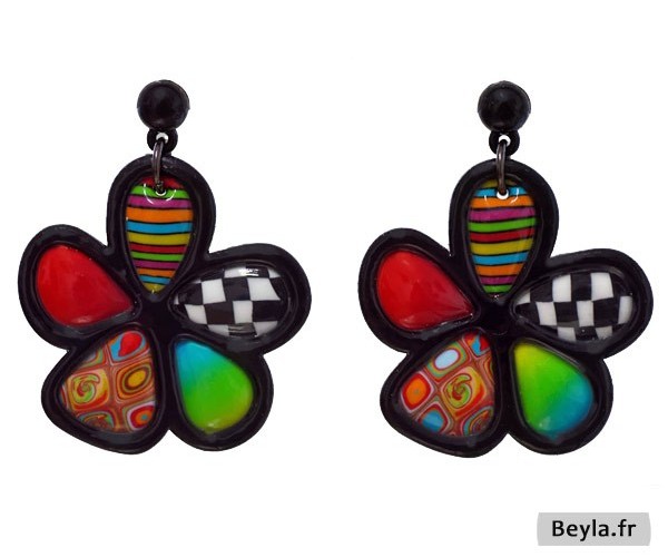 Boucles d'oreilles Liz Créations - 3 ronds Multi en argile polymère