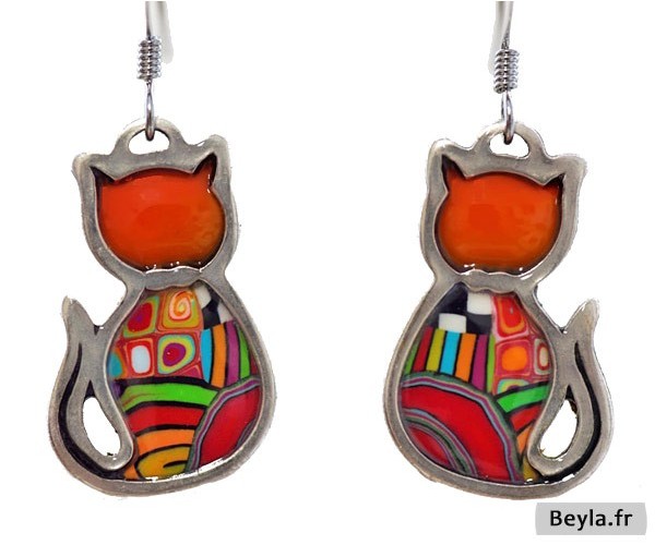 Boucles d'oreilles Chat tête orange